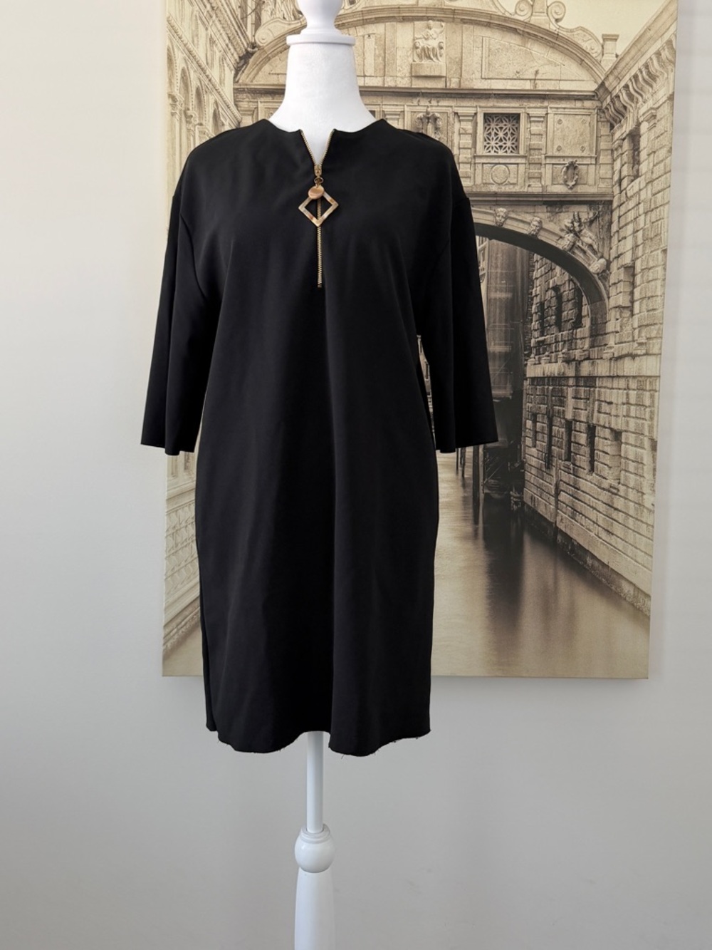 Used In Great Condition Classic Black Shift Dress with Decorative Pendant